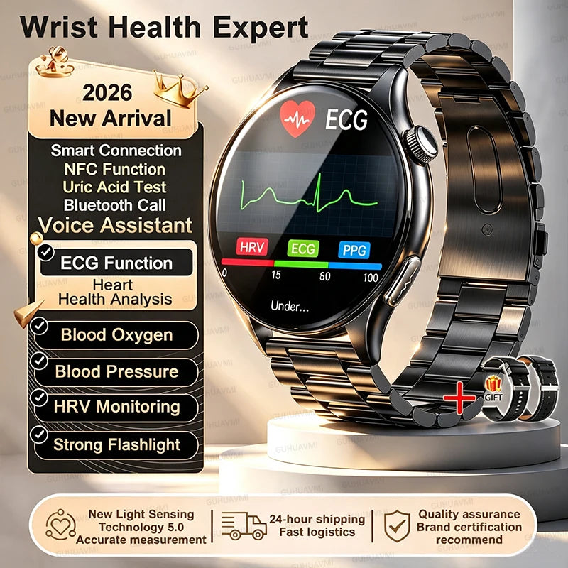 2026 NEW Health Check Smart Watch Man ECG+PPG Blood Oxygen Heart Rate Monitor 1.56