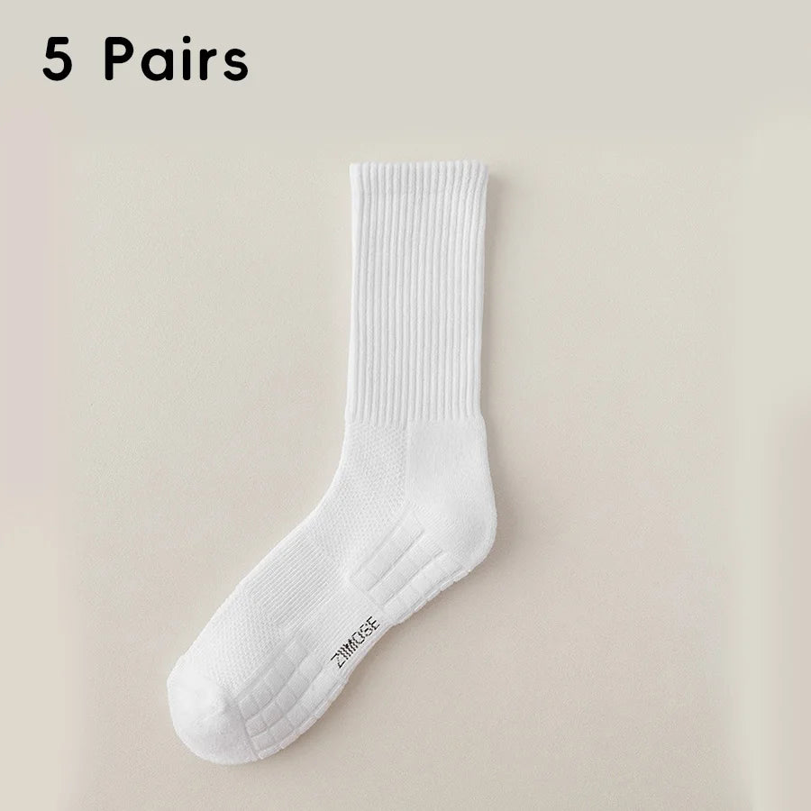 1pc 4pcs 5pcs 10pcs Socks Men's Cotton Spring Towel Bottom with Velvet Mid-tube White Stockings Thickened Sports Basketball Sock