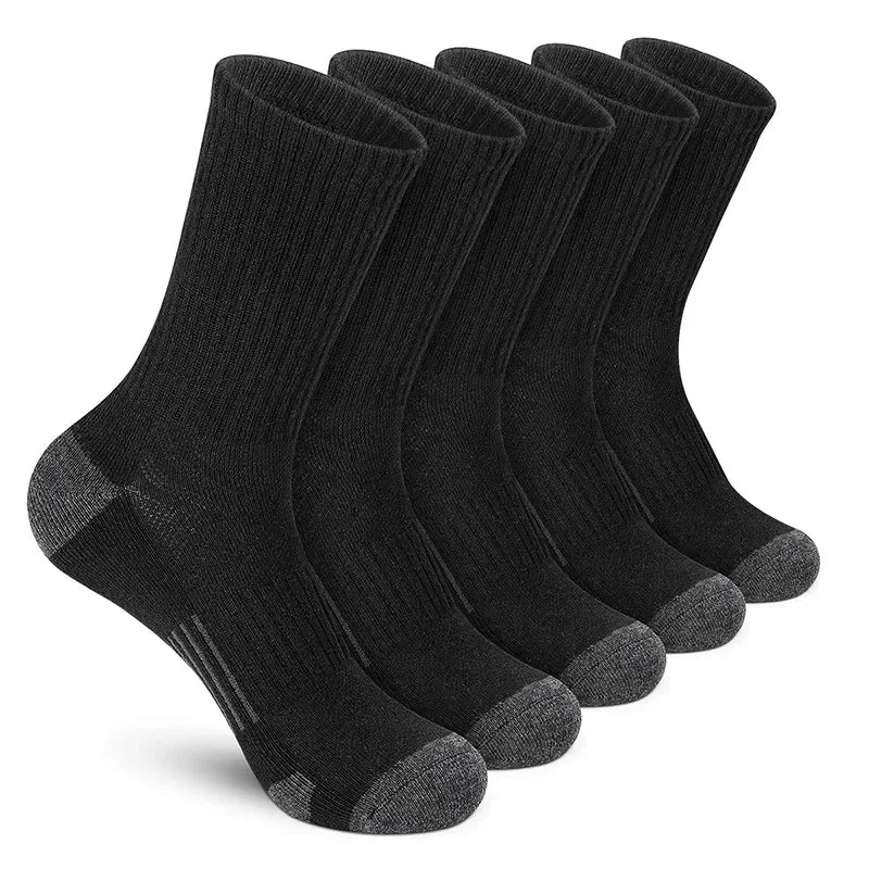 5 Pairs Men's Athletic Socks Sport Running Calf Socks Performance Cushioned Breathable Outdoor Crew Socks for Men Women