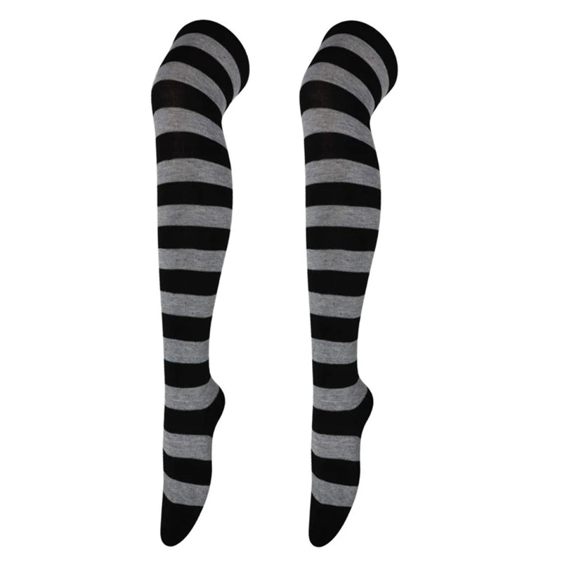 Thigh High Socks Japanese Cosplay Anime Multicolor Striped Printed Over Knee Long Stockings for Women Leg Warmer