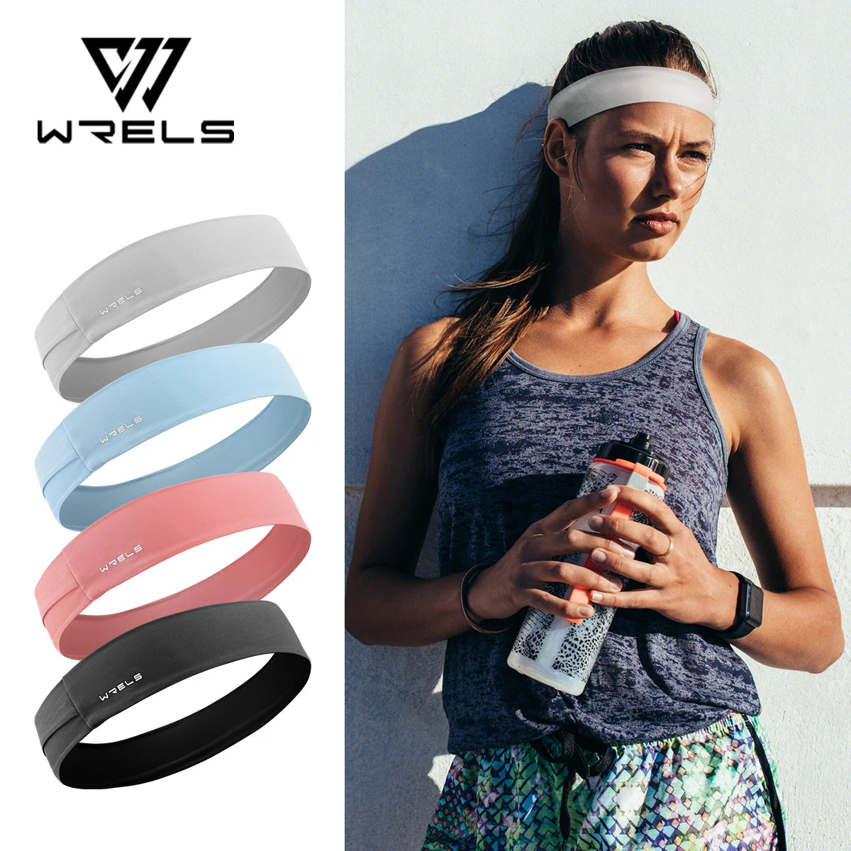 WRELS Sports Headband Running Fitness Sweatband Elastic Absorbent Sweat Cycling Jog Tennis Yoga Gym Head Band Hair Bandage