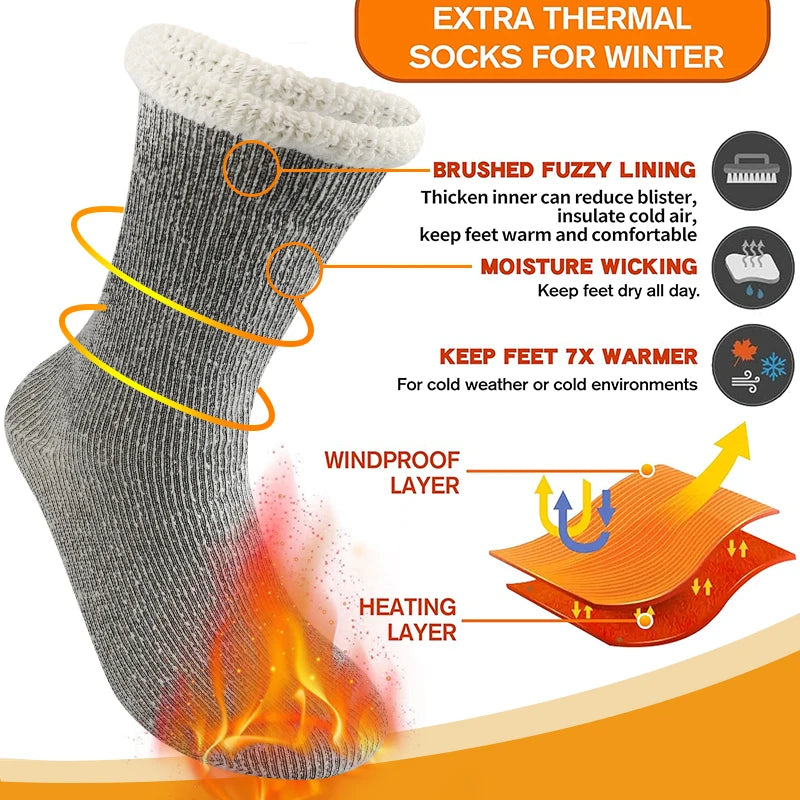 3Pairs Super Thick Merino Wool Socks Women Winter Thermal Soft Cozy Mid Tube Socks Fleece Lined Outdoor Sport Sock for Cold Snow