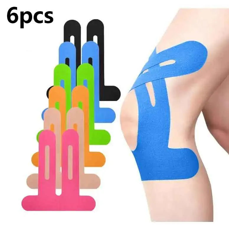 6-Pack Pre-Cut Knee Kinesiology Tape Waterproof Elastic Latex-Free No Residue Pain Relief Knee Support Sports Tape for Athletes