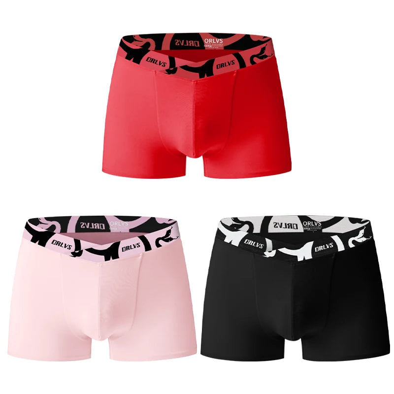 ORLVS Soft Modal Men's Underwear Big V Cut Boxer Briefs No Roll Waistband Trunks with Double Layer Crotch for Daily & Sports