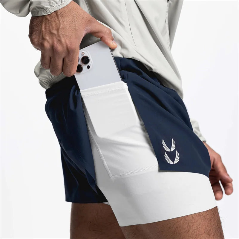 NEW Sports Shorts Men 2 In 1 Double-deck Shorts Summer Fitness sweatpants Jogging Running Shorts Elastic Woven Training shorts