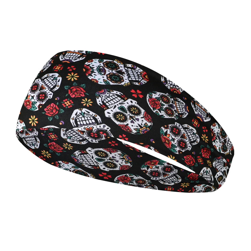 Elastic skull print sports headband, sweat-absorbent sports headband, unisex non-slip fitness headband, cycling street headband