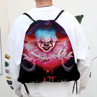 Horror Film I-It P-Pennywise Clown Drawstring Bags Sports Backpack Gym Sackpack Water Resistant String Bag For Cycling