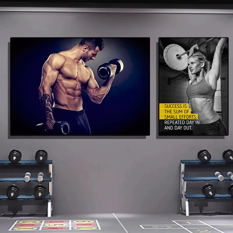 Fitness Sports Motivational Quotes Canvas Painting Dumbbell Exercise Posters Prints Wall Art Pictures for Living Room Gym Decor