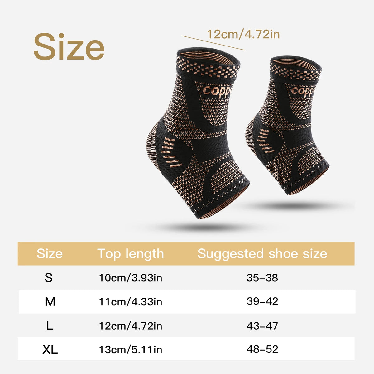 1Pcs Copper Ankle Brace,Infused Ankle Support Compression Sleeve for Men Women,for Foot Pain,Sprained Ankle,Recovery,sports