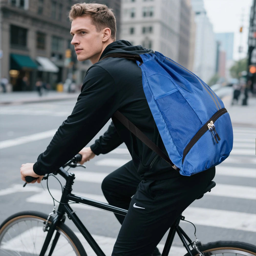 1PCS Drawstring Gym Bag, Waterproof Drawstring Backpack, Swim Bag with Shoes Compartment,Pull String Sport Bag Soccer Basketball