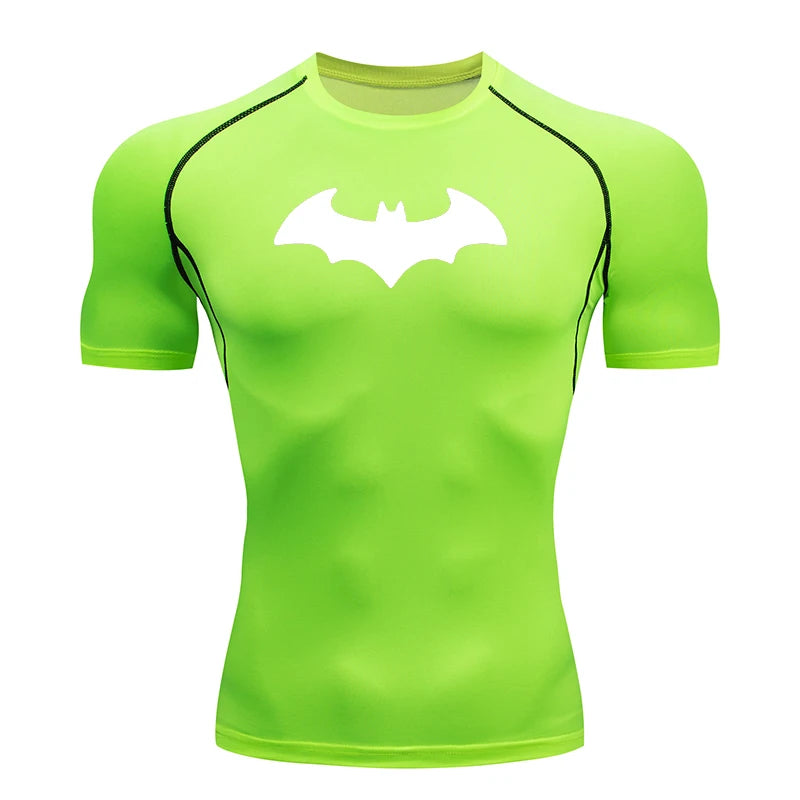 Bat Printed Men's Tight T-Shirt Running Compression T Shirt Gym Fitness Jogging Short Sleeve Male Casual Tops