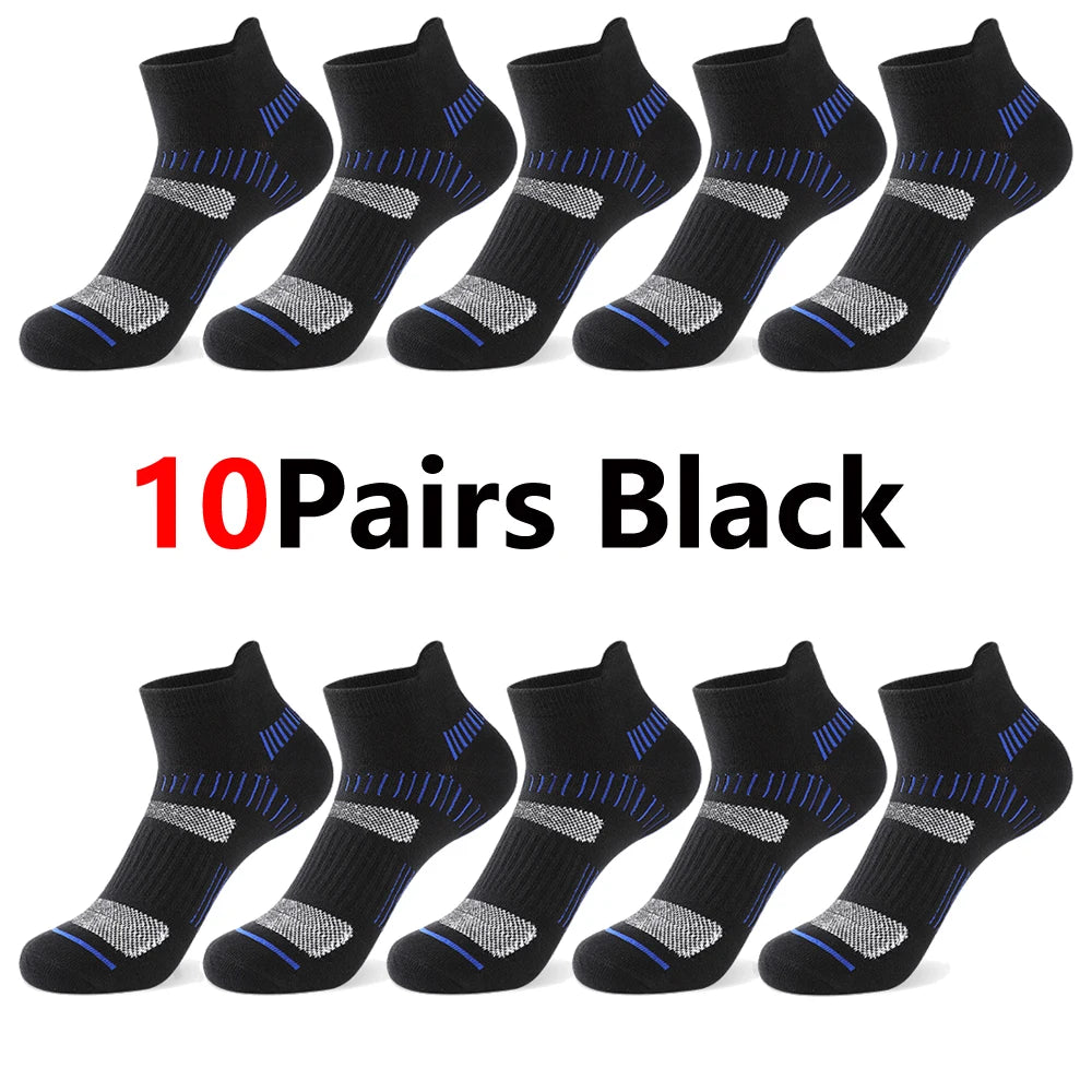 10 Pairs Men's Cotton Short Sports Socks Elastic Mesh Breathable Fabric Sweat Absorbing Socks for Running Basketball & Cycling