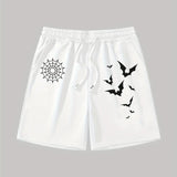 Men's Printed Halloween Patterns and Letter Printed Shorts with Waistband and Pockets, Summer Street Fashion Shorts