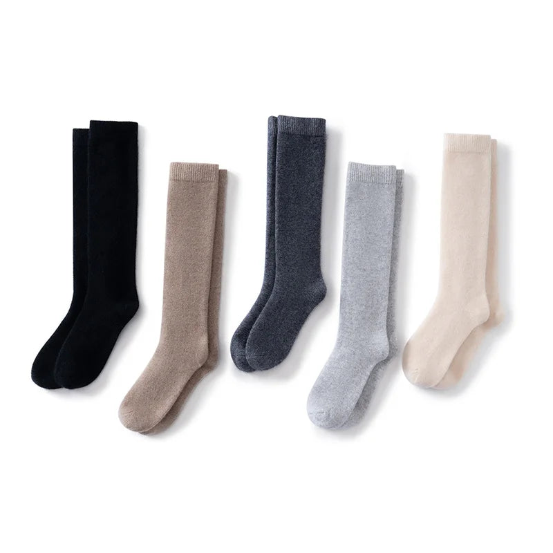 100% Pure Cashmere Women's Thick Autumn and Winter Mid Length Socks, Warm Leg Socks, Cold Resistant Leg Protection