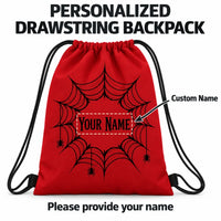 Halloween Trick Or Treat Drawstring Backpack, Personalized Custom Name Spider Web Print Sack, Lightweight Candy Carry Bag