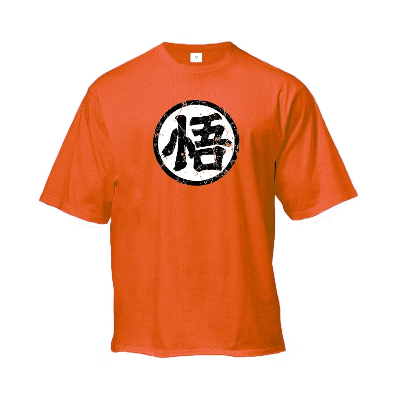 Japanese Anime Logo Wu Font Funny Printing Mens Loose Running T-shirt Summer Quick Dry Mesh Half Sleeve Gym Fitness Clothing