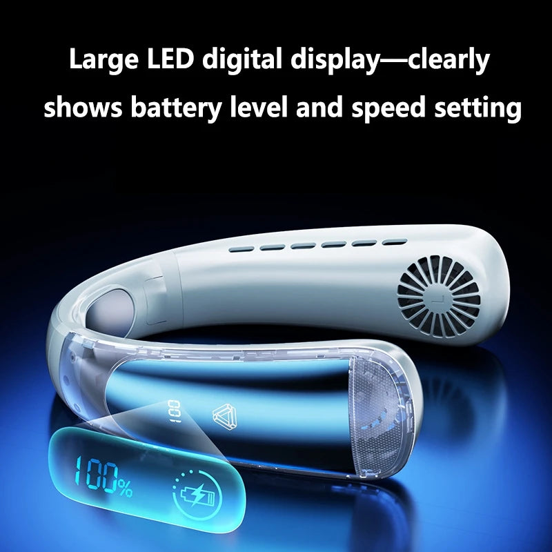 Lenovo USB Rechargeable Bladeless Neck Fan Digital Display Turbo High Speed Portable Hiking Outdoor Wearable Hands-Free