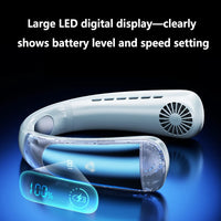 Lenovo USB Rechargeable Bladeless Neck Fan Digital Display Turbo High Speed Portable Hiking Outdoor Wearable Hands-Free