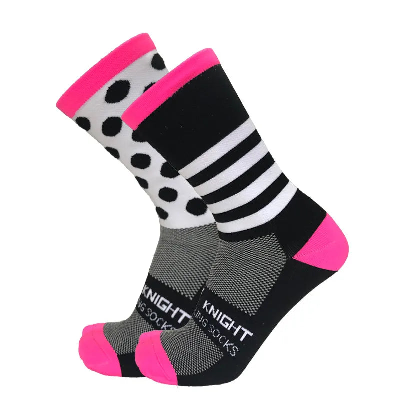 New Stripe Dot Cycling Socks Top Quality Professional Brand Sport Breathable Bicycle Sock Outdoor Racing Running Socks
