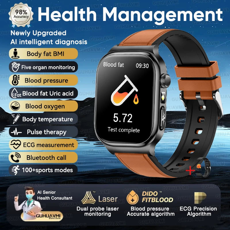 New Accurate Body Health analysis Smart Watch Men ECG Blood Pressure Blood lipids Uric acid Body BIM Voice Call Smartwatch Women
