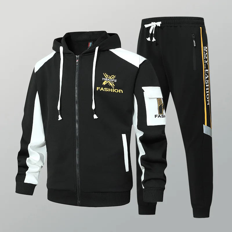 Men's High-End Fashion Zipper Cardigan And Pants Two-Piece Set Casual Sportswear Spring Autumn Printed Commuting Outfit