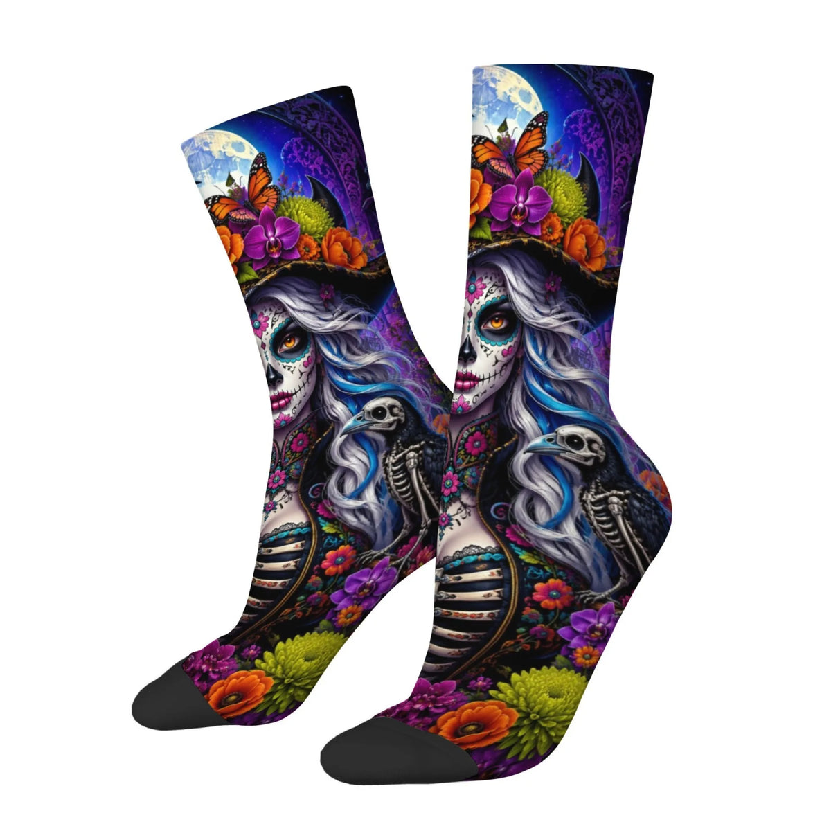 Fun and Retro Sugar Skull Print Men's Socks Quirky and Hip-hop Harajuku Outdoor Sports Socks Skin-friendly Breathable Soft Socks