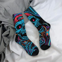 1 Pair Horror-themed Skull Print Men's Socks Stylish Hip-hop Cool Funny Harajuku Style Socks Non-slip Soft Skin-friendly Socks