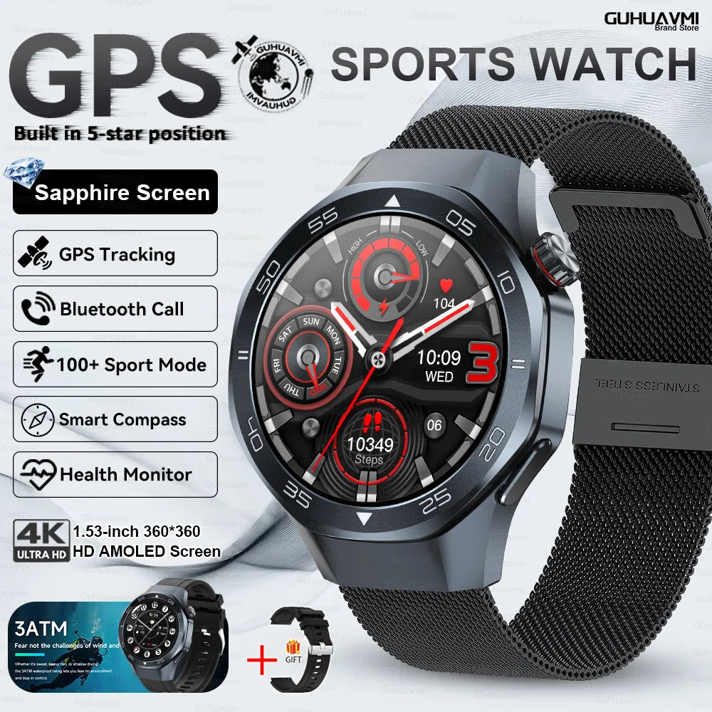 New Watch 6 Pro SmartWatch Built-in GPS Bluetooth Call Heart Rate 3ATM Waterproof  1.53
