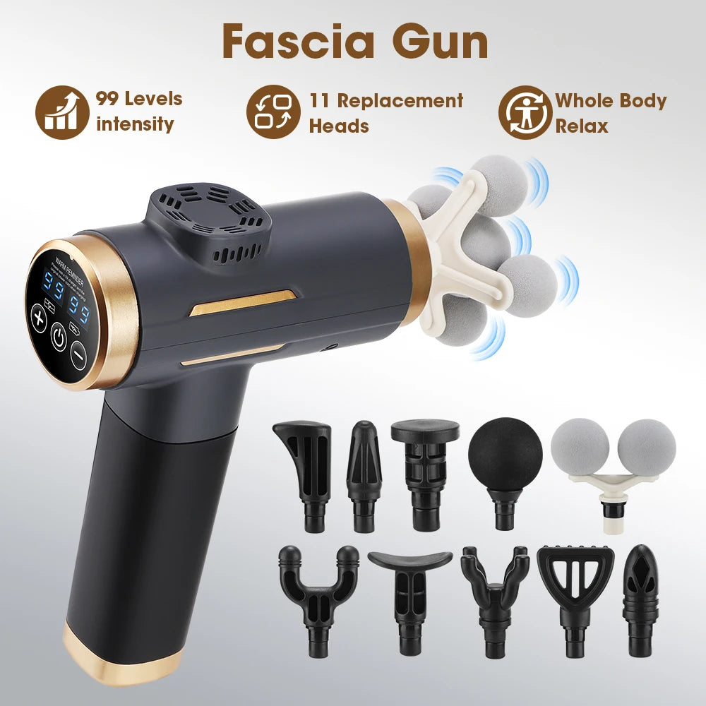 11-IN-1 Electric Massage Gun 99 Level Powerful Fascia Gun High-Frequency Vibration Body Massage Gun Arms Leg Muscle Masajeador