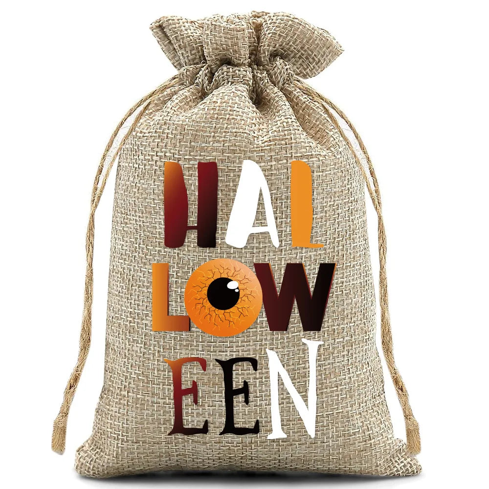 10pcs10X15cm Halloween Linen Drawstring Gift Bag Trick or Treat Party Children's Small Gifts Candy Packaging Storage Bag