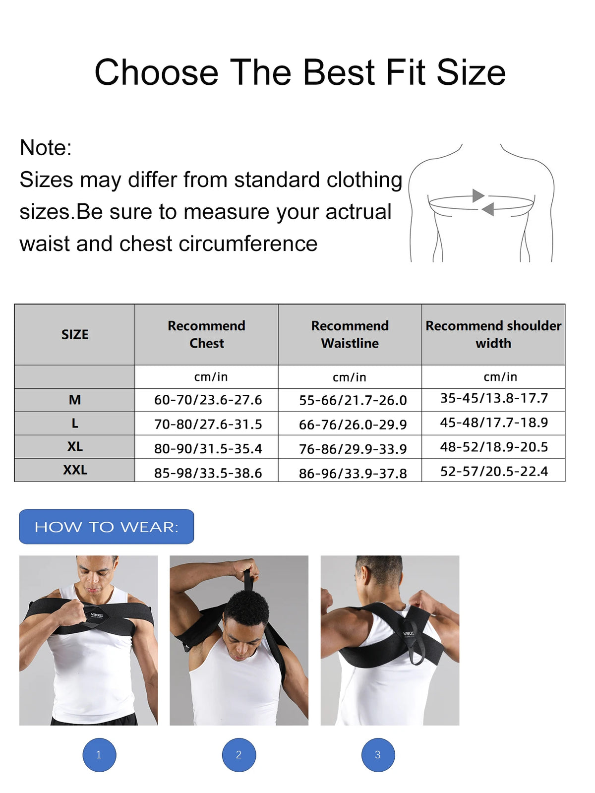 VBOSI Adjustable Posture Corrector Upper Back Support Sporty Shoulder Belt for Men Women