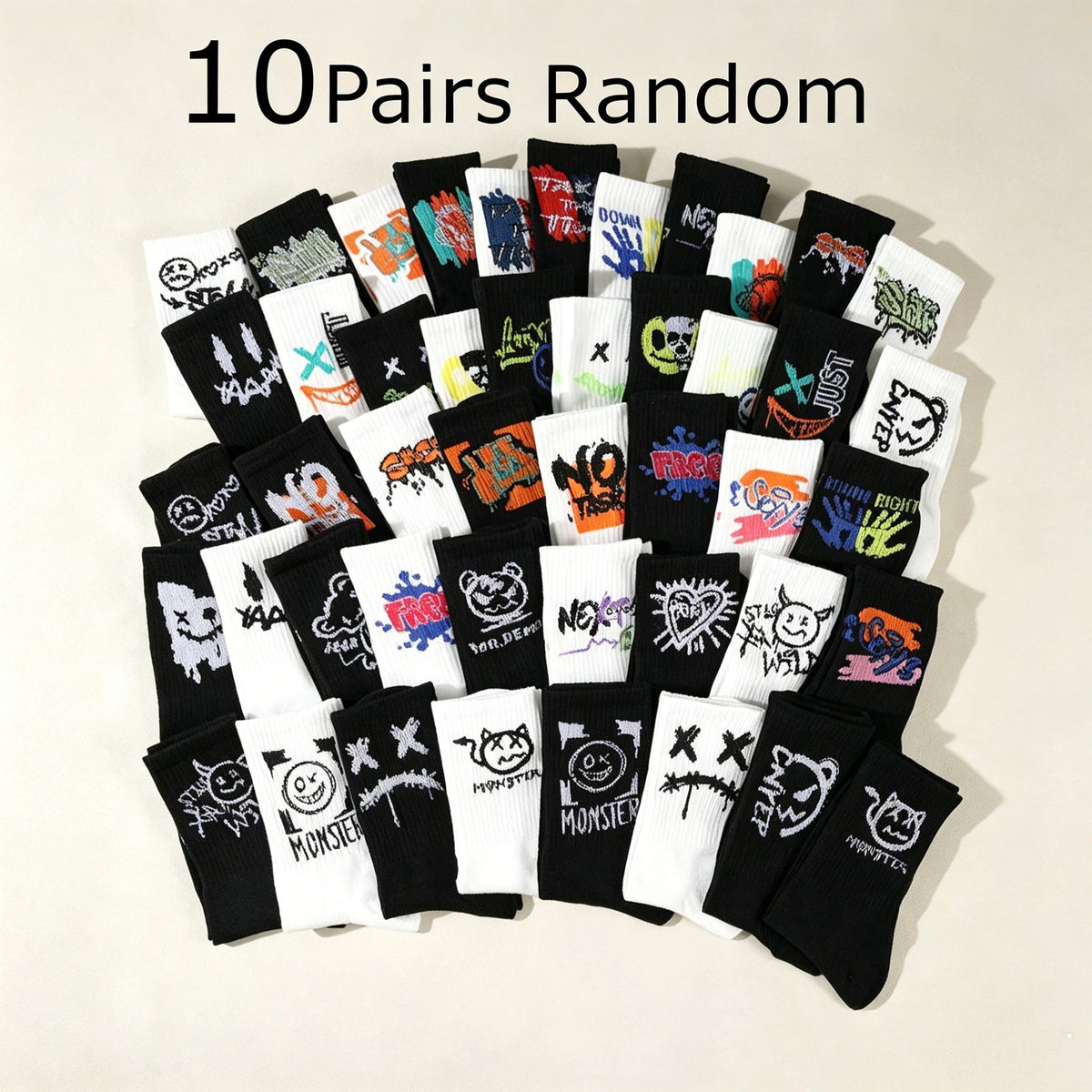 5/10/20 Double Random Graffiti Printed Men's and Women's Sports Socks Fun Cool Hip Hop Street Style Multi Color Letter Socks