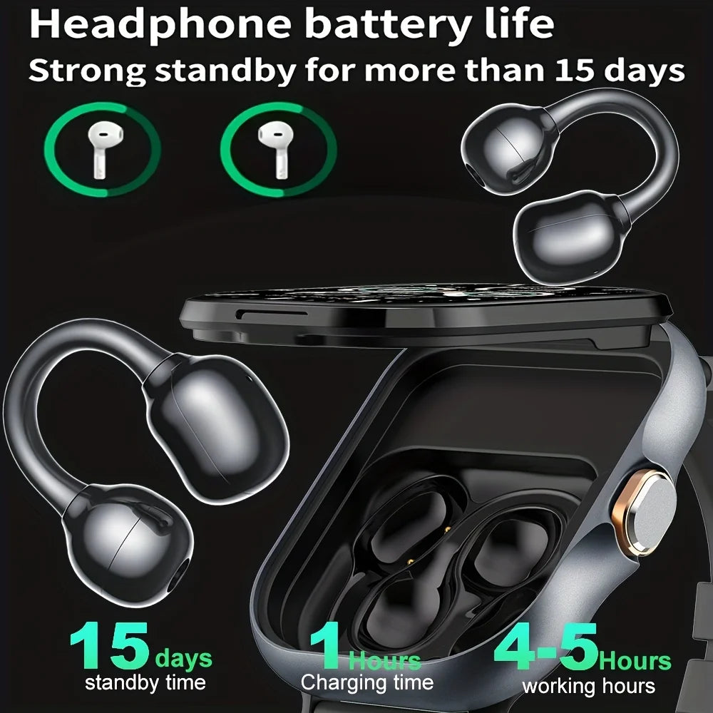 Smartwatch with Built-in TWS Earbuds | 2.01-inch Display, Call/SMS Notifications, Multiple Sports Modes, Pedometer