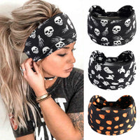Halloween Printed Wide Headband Skull Pumpkin Ghost Pattern Stretch Elastic Hair Band Women Party Hair Accessory