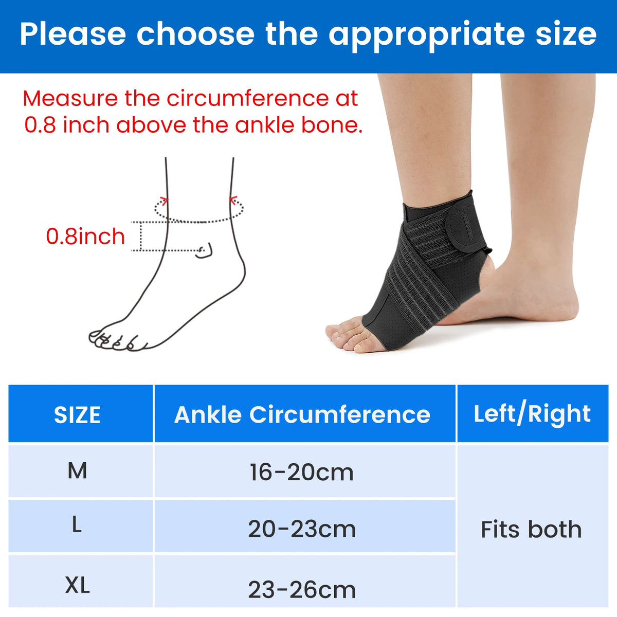 VELPEAU Ankle Support Brace, Ankle Compression Sleeve with Adjustable Strap for Sports Running Cycling and Plantar Fasciitis