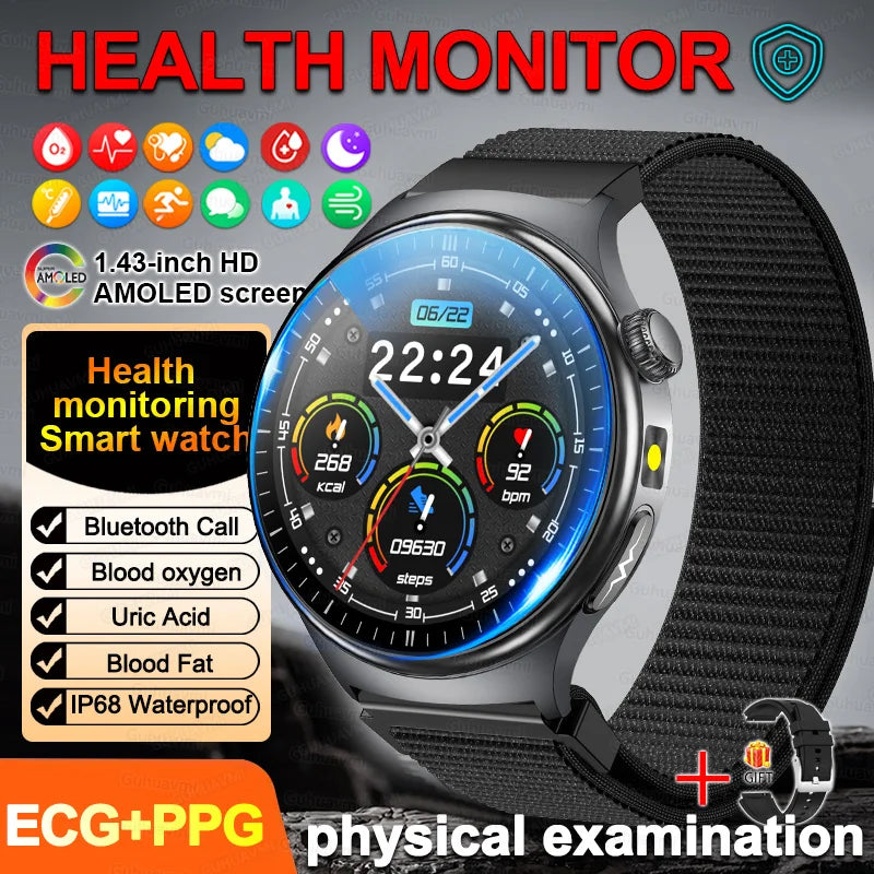 New Accurate ECG Smart Watch Heart Health Analysis Blood oxygen Pressure BT call ECG Smart Watches For Men Women protective film