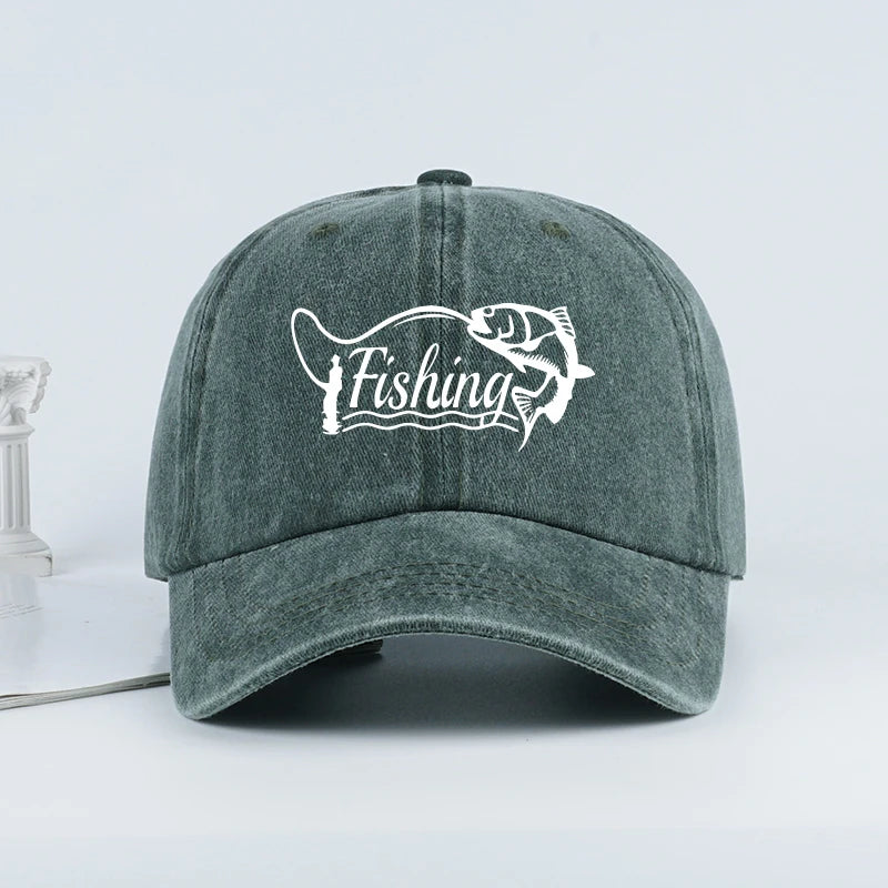 Classic Fishing Quote Print Washed Baseball Cap Adjustable Unisex Gift For Fishermen & Dad