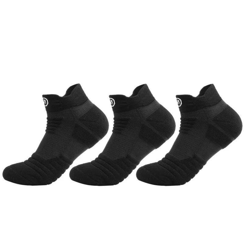 3 Pairs Men Socks Thickened Towel Bottom Professional Running Socks Cycling Sports Socks Black White Socks Short Socks