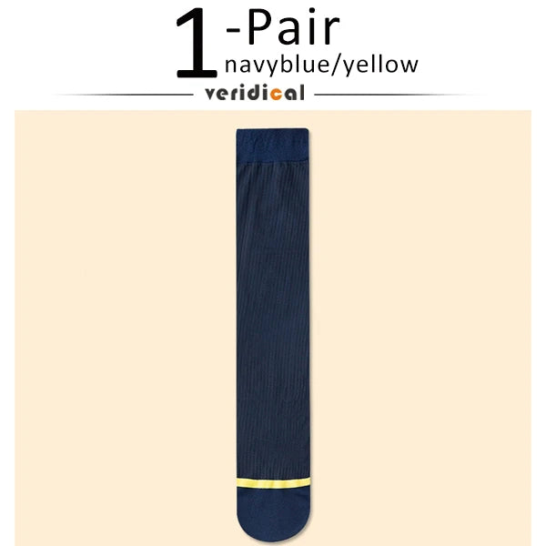 7 Pairs Man Short Silk Socks Business Thin Nylon Striped Breathable Soft Elastic Below Knee Calf Formal Wear Crew Sock Gentleman
