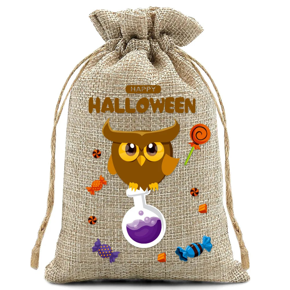 10pcs10X15cm Halloween Linen Drawstring Gift Bag Trick or Treat Party Children's Small Gifts Candy Packaging Storage Bag