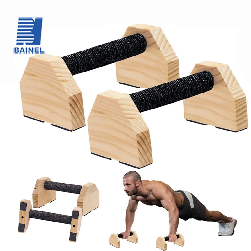 Strength Training Push-Up Stand 2pcs Anti-Slip Fitness Push Up Bar Workout Wooden Single and Double Bar for Abdominal Equipment
