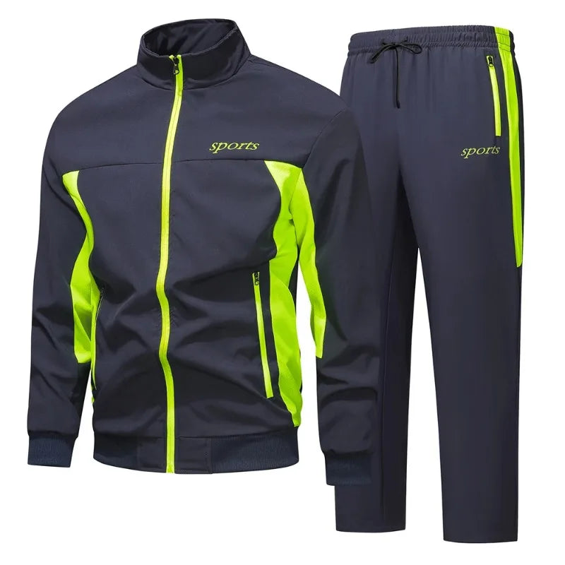 Men's Spring Autumn Track Suit 2 Piece Set Stand Collar Jacket with Pants Casual Sports Running Outfit Matching Athletic Wear