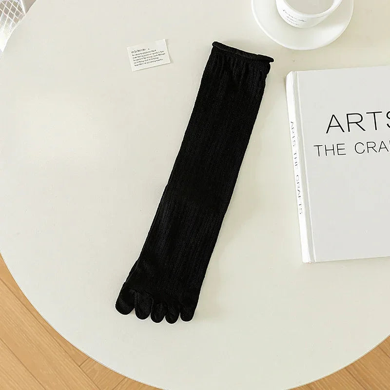 5 Pairs Loose Socks with Five Separate Fingers Summer Thin Tulle Toe Socks Soft Pilates Yoga Sports Socks High Tube