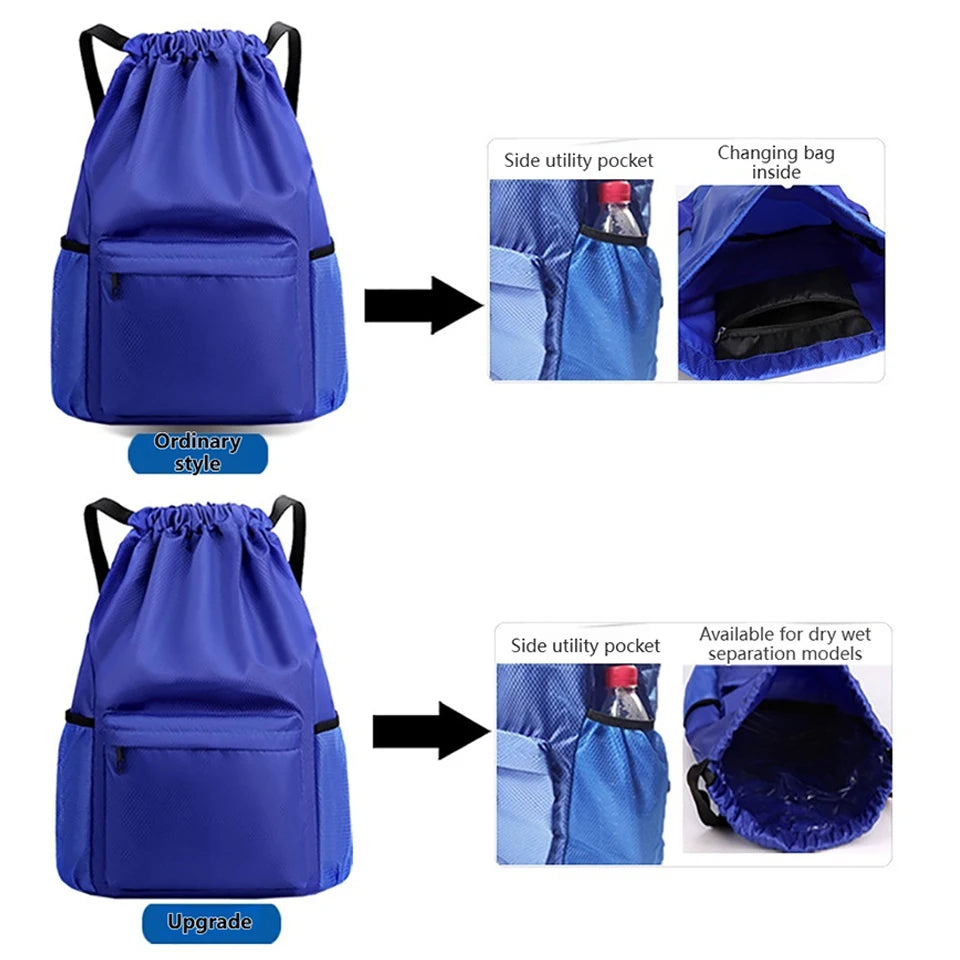 Loogdeel Portable Gym Football Drawstring Bag Quick Drying Large Capacity Oxford Cloth Backpack Solid Color Adjustable Straps