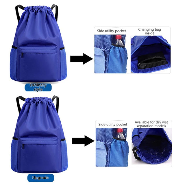 Loogdeel Portable Gym Football Drawstring Bag Quick Drying Large Capacity Oxford Cloth Backpack Solid Color Adjustable Straps