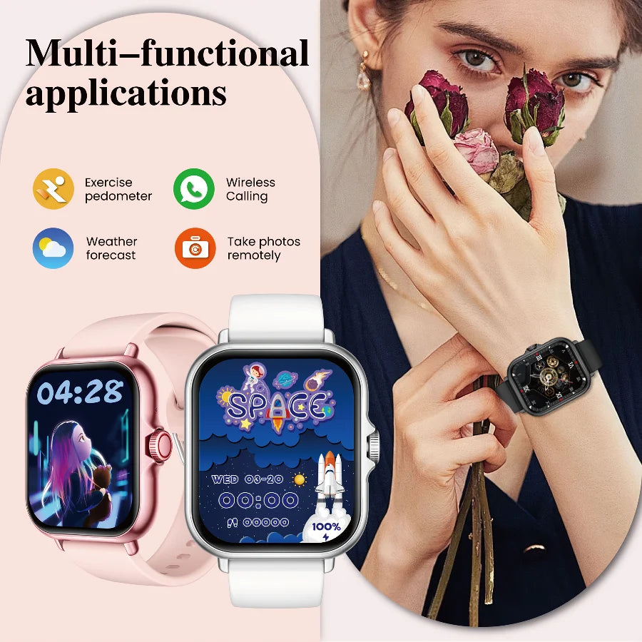 Multifunctional Full Touch Screen Sports Smart Watch,Answer Make Call, Fitness Tracker, Voice Assistant, Alarm Clock, Music Control, Information Alerts, Pedometer, Suitable for Android & IPhone, Unisex, Ideal As A Gift