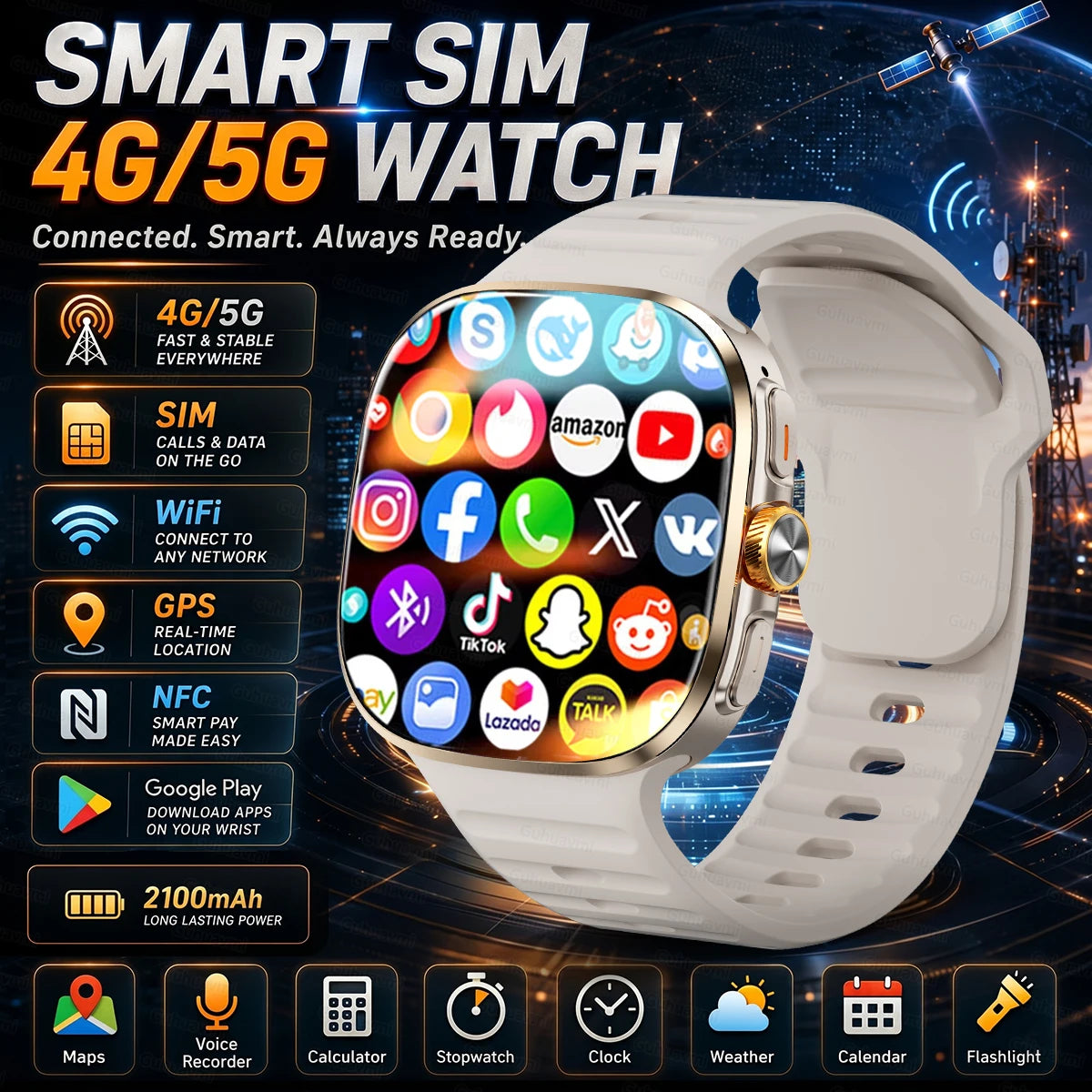 New 4G 5G Full Netcom Smartwatch 2.4 inch Amoled Screen Insert Sim Card GPS WIFI 190° Rotating Camera Game Android Smart Watch