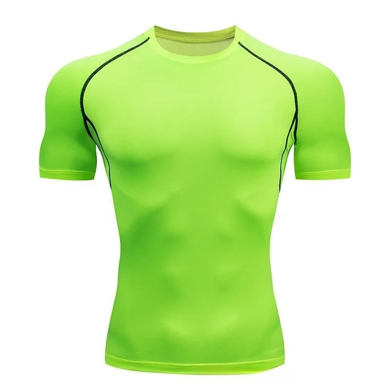 Men's Quick Dry Short Sleeve Fitness T-Shirt Outdoor Sports Running Yoga Tight Fitting Stretch Training Pro Clothing
