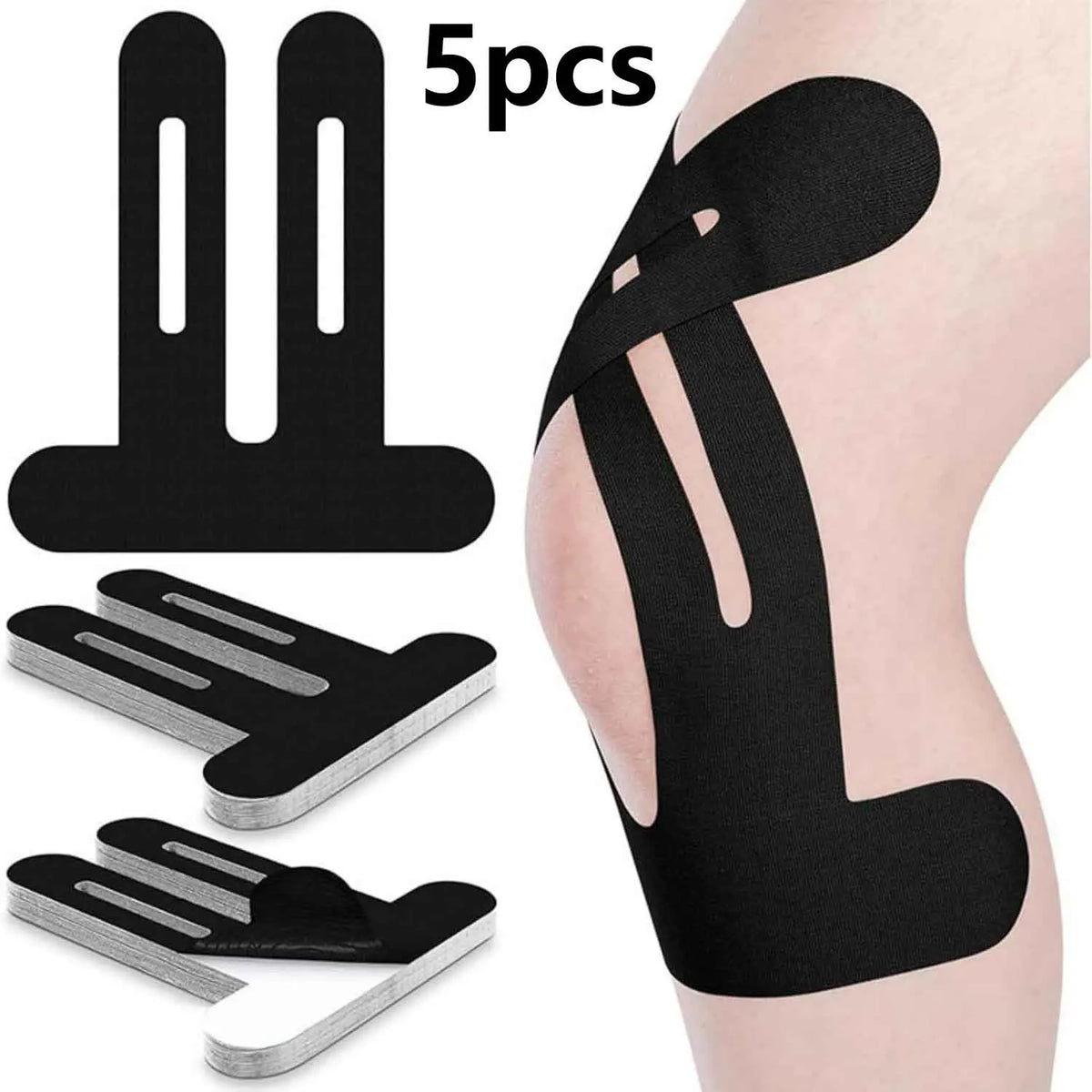 6-Pack Pre-Cut Knee Kinesiology Tape Waterproof Elastic Latex-Free No Residue Pain Relief Knee Support Sports Tape for Athletes