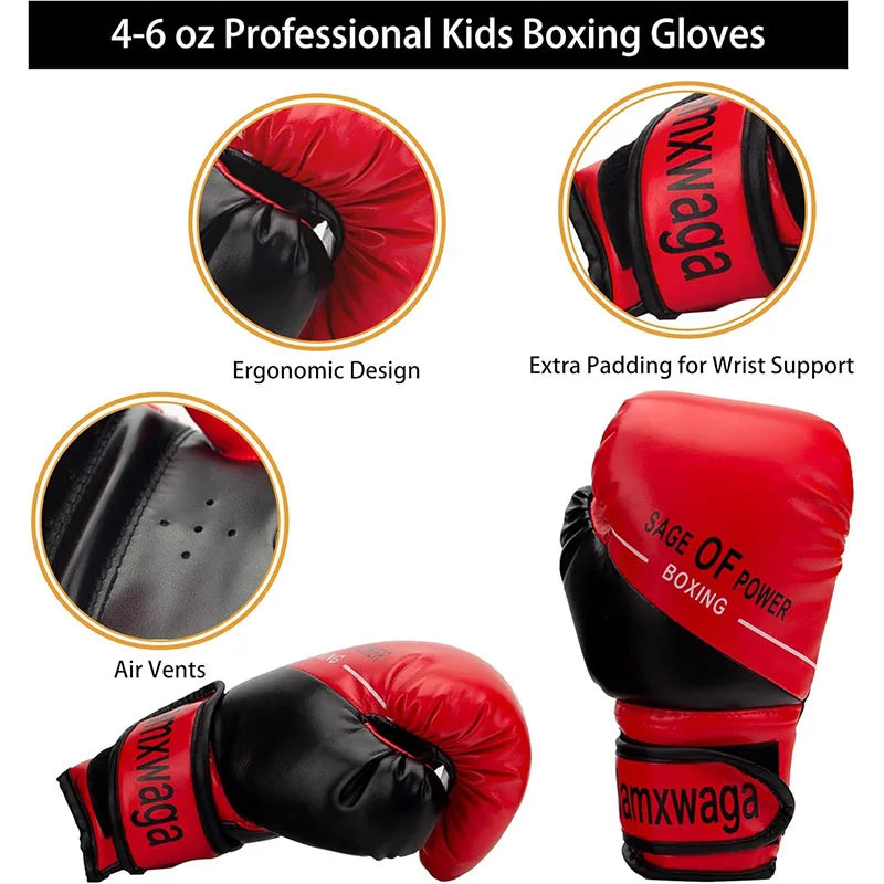 3-in-1 Boxing Gloves and Punching Mitts Set for Kids Boxing Mitts Focus Pads with Hand Wraps Kids Boxing Equipment Set For MMA